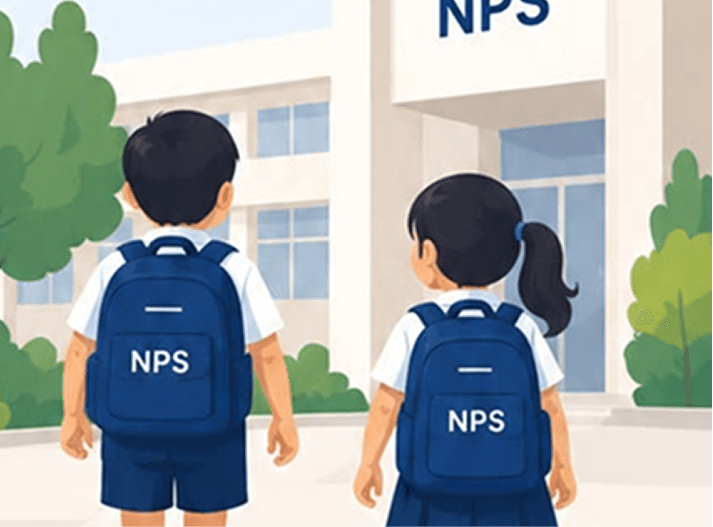 Two NPS students walking into school
